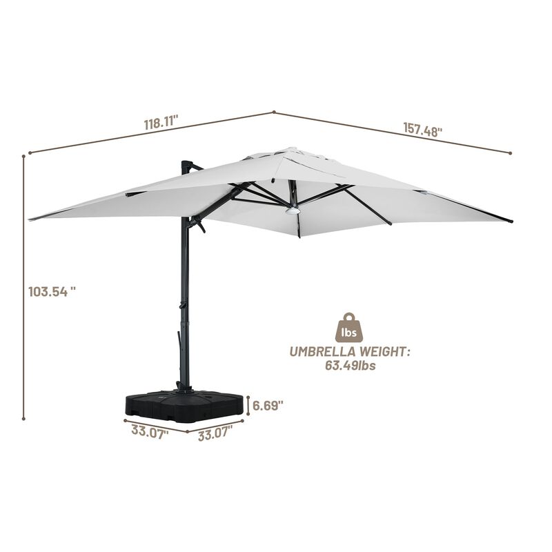10x13 ft. 360° Rotation Cantilever Patio Umbrella with BaseandBT in Gray