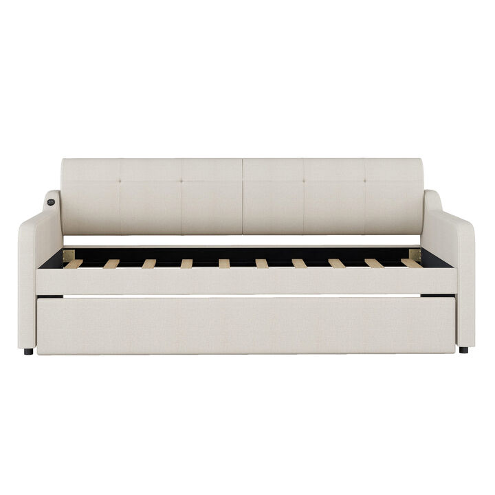 Merax Upholstery Daybed with Trundle and USB Charging Design