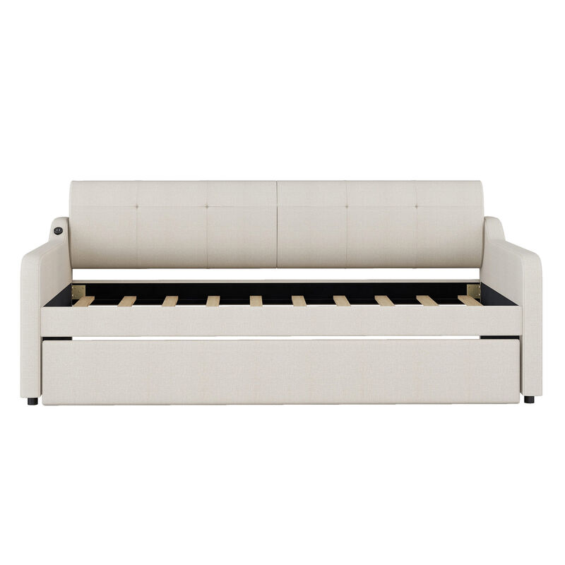 Merax Upholstery Daybed with Trundle and USB Charging Design