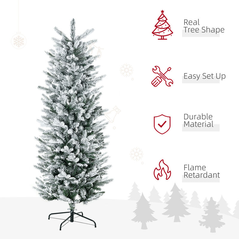 HOMCOM 6' Artificial Christmas Tree with Sonw Flocked, Auto Open