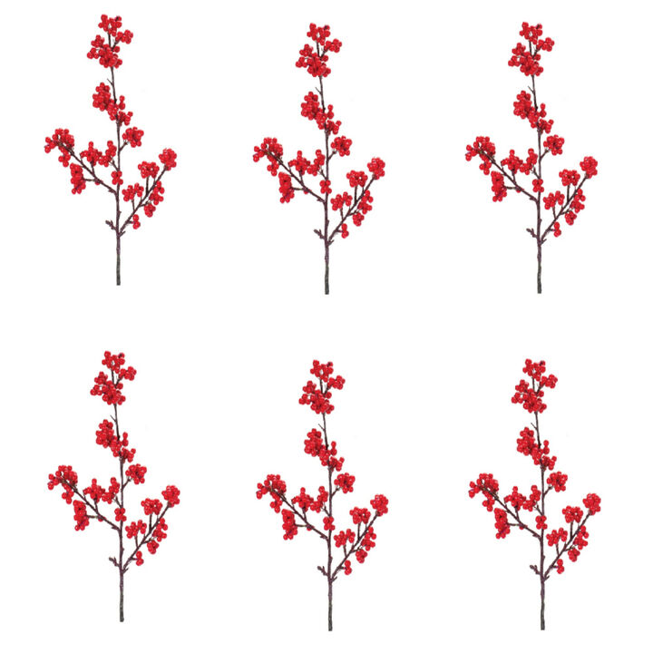 23-Inch Red Berry Twig Spray Set of 6 for Christmas and Seasonal Decor