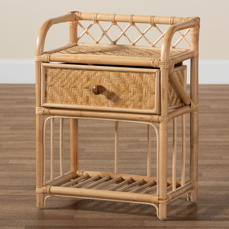 Bali & Pari Kobie Modern Bohemian Natural Brown Rattan 1-Drawer Nightstand