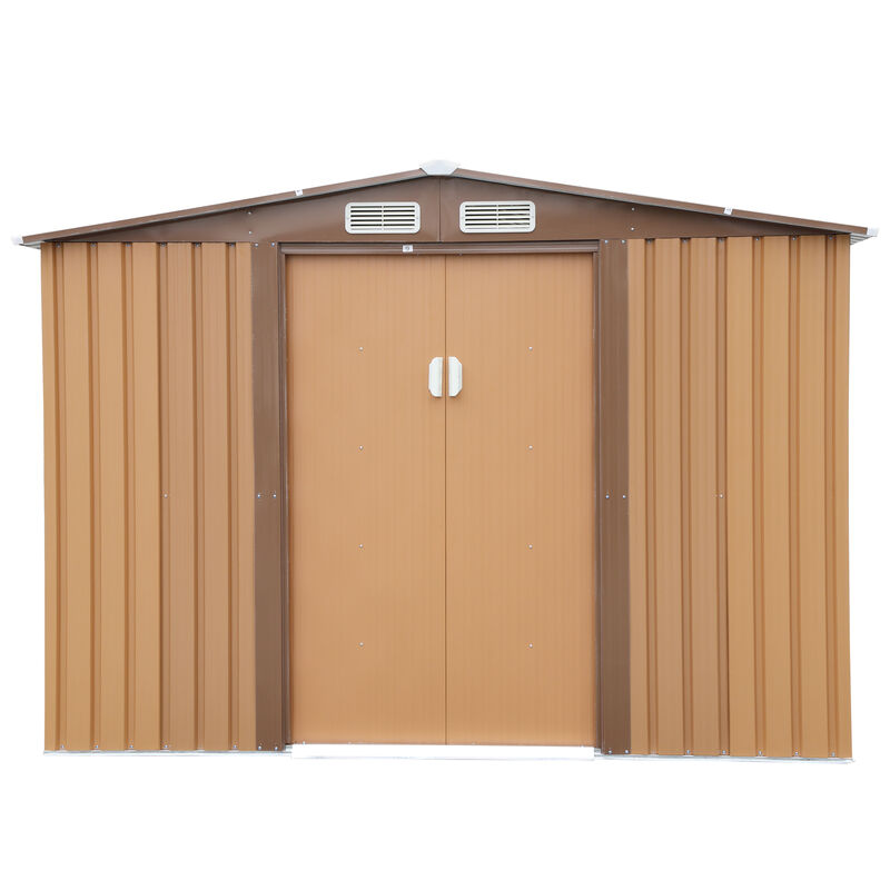 8’ x 8’ Outdoor Gable Steel Storage Shed Large Tool Organizer for Backyard Garden Furniture