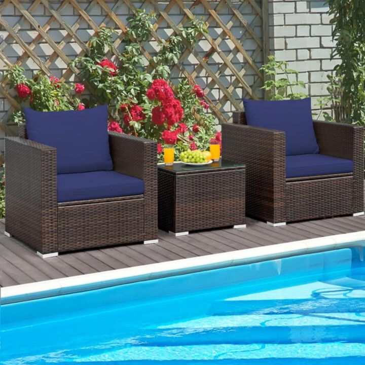 Hivvago 3 Pieces Patio Conversation Rattan Furniture Set with Cushion