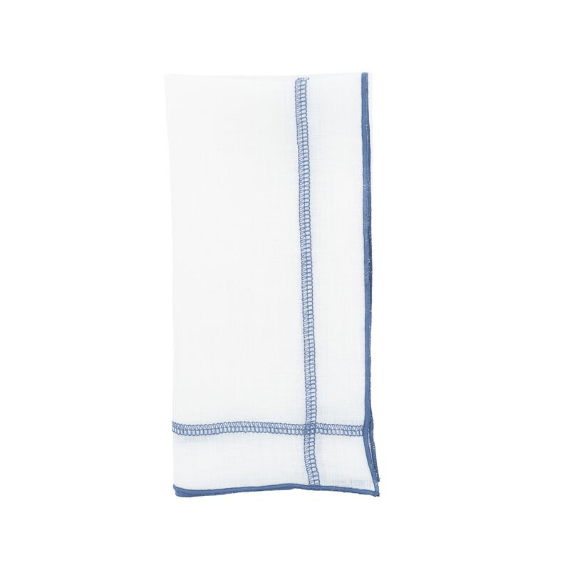 Linen Napkins With Blue Double Stitch , Set of 4