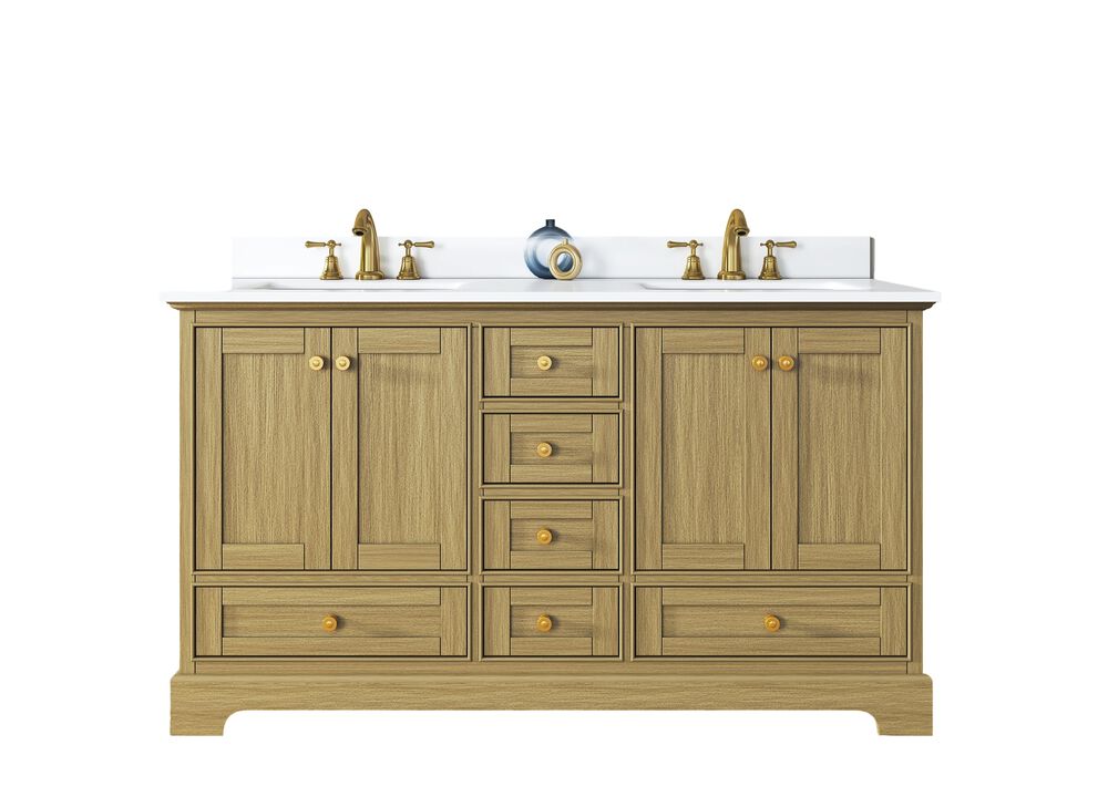 Audrey 60 in. Bath Vanity Set in Oak finish with white quartz Vanity Top and White Undermount Basin Audrey 60 in. Bath Vanity Set in Oak finish with white quartz Vanity Top and White Undermount Basin
