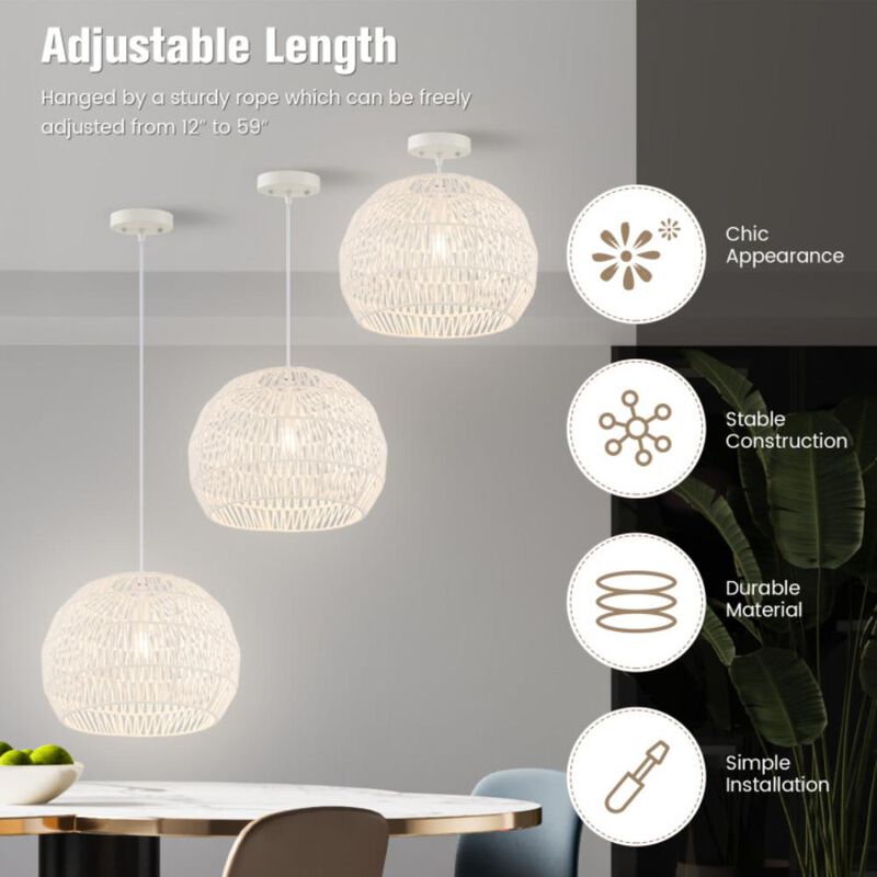 Hivvago Round Farmhouse Rattan Pendant Lights with Adjustable Hanging Rope-Beigea