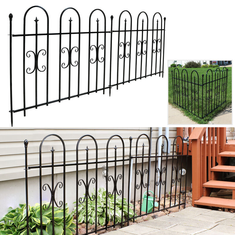 Sunnydaze 2-Piece Decorative Finial Garden Landscape Fencing - 8 ft - Black