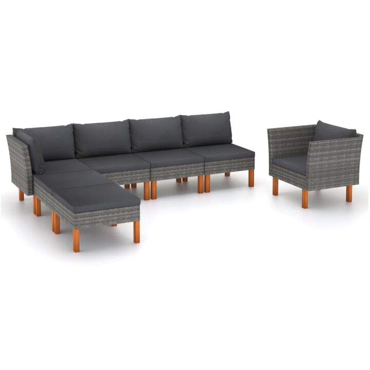 vidaXL 7 Piece Garden Lounge Set Poly Rattan and Eucalyptus Wood Gray