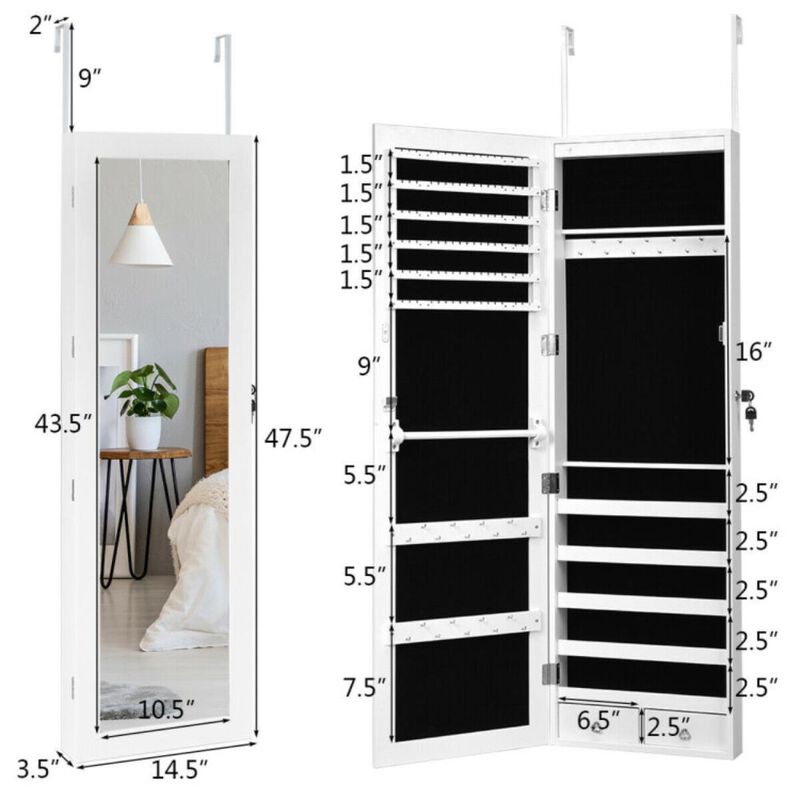 Hivvago Wall Mounted Lockable Mirror Jewelry Cabinet with LED Light