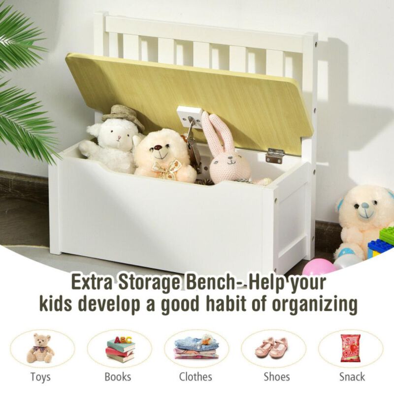 Hivvago 4 Pieces Kids Wooden Activity Table and Chairs Set with Storage Bench and Study Desk