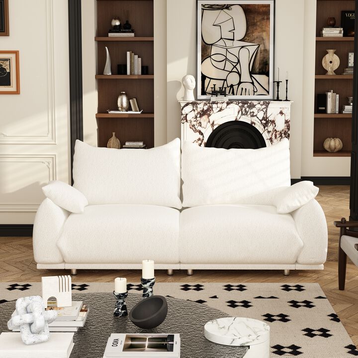 FUFU&GAGA Modern Sofa with Plush Cushions, Metal Support Legs (87.4" W x 32.3" D x 33.9" H), White
