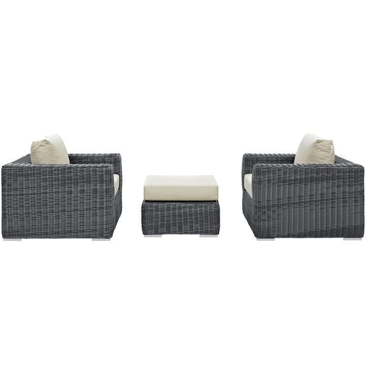 Summon 3 Piece Outdoor Patio Sunbrella Sectional Set - Canvas Antique Beige
