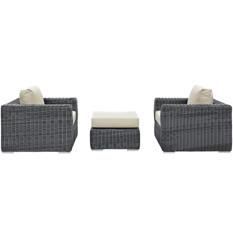 Summon 3 Piece Outdoor Patio Sunbrella Sectional Set - Canvas Antique Beige