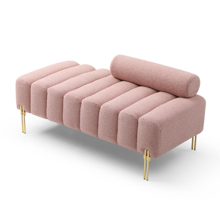 53" Sherpa upholstered 2-seater bench with gold legs