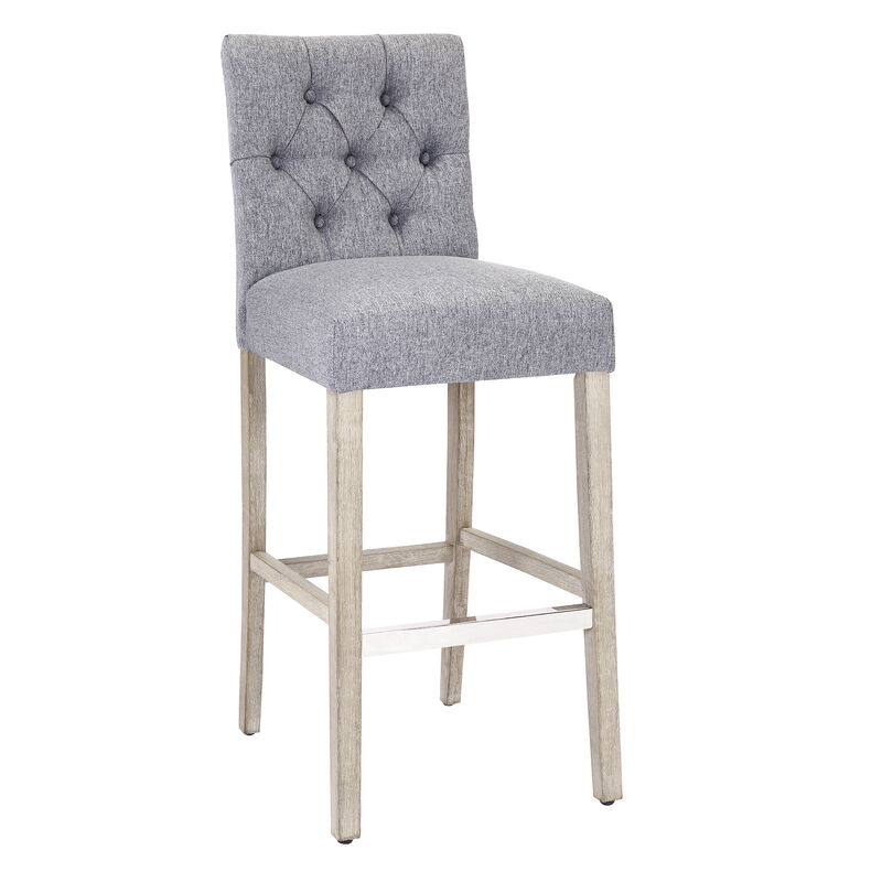 WestinTrends 29" Linen Fabric Tufted Upholstered Bar Stool, Antique Grey