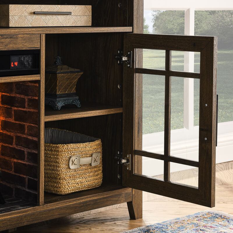 TV Media Stand with Electric Fireplace, KD Inserts Heater in Reclaimed Barnwood Finish