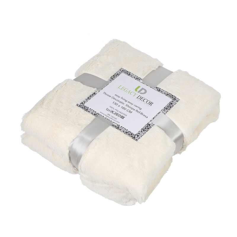 Legacy Decor Luxurious Soft Velour Fleece Throw with Super Ultra Soft Faux Fur on Backside Blanket 49”x 73” White Color