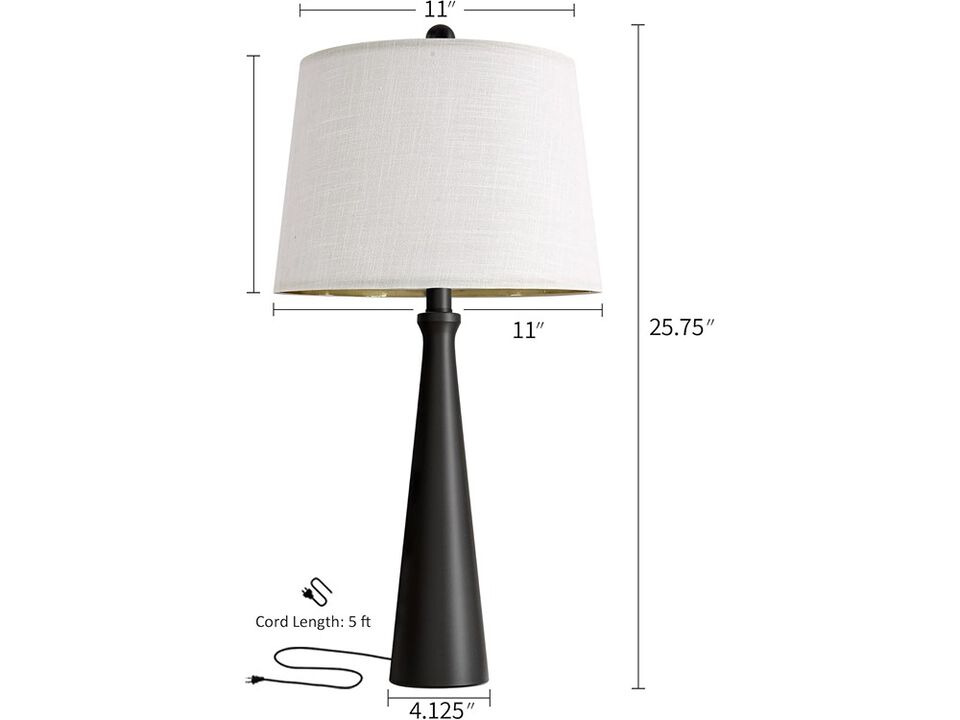 Modern Black Nightstand Lamp with Fabric Shade