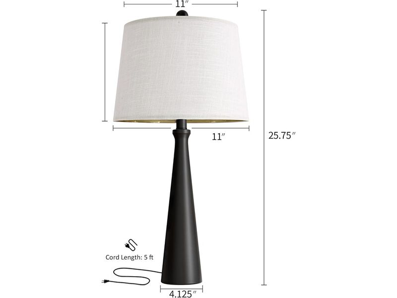 Modern Black Nightstand Lamp with Fabric Shade
