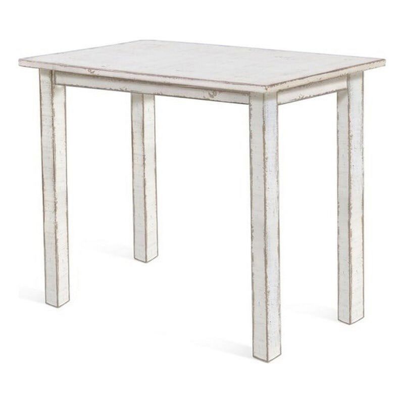 Rena Counter Table, 48 Inch Rectangular White Sand Mahogany Wood - Benzara
