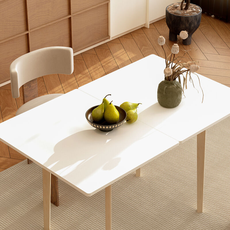 FUFU&GAGA Modern Expandable Folding Table with MDF Top & Rubberwood Legs (47.2" L x 31.5" W x 29.3" H),White & Natural
