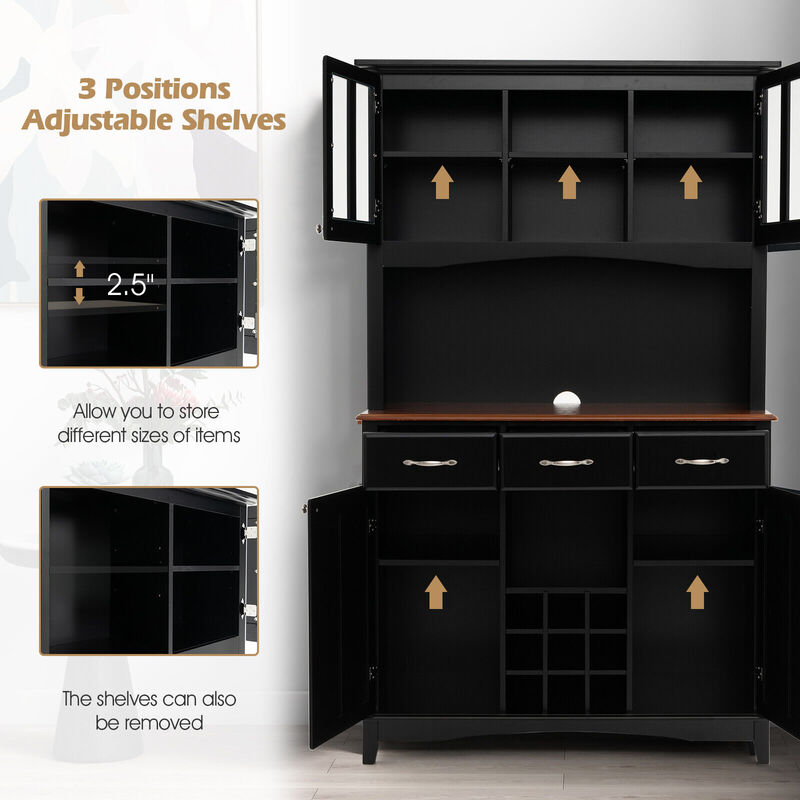 Kitchen Storage Cabinet Cupboard with Wine Rack and Drawers