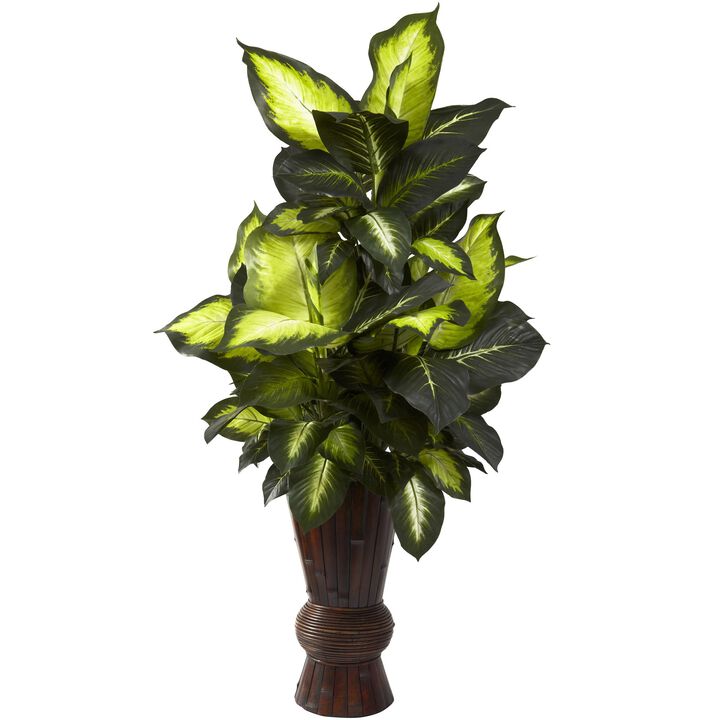 Hivvago Golden Dieffenbachia w/Bamboo Planter