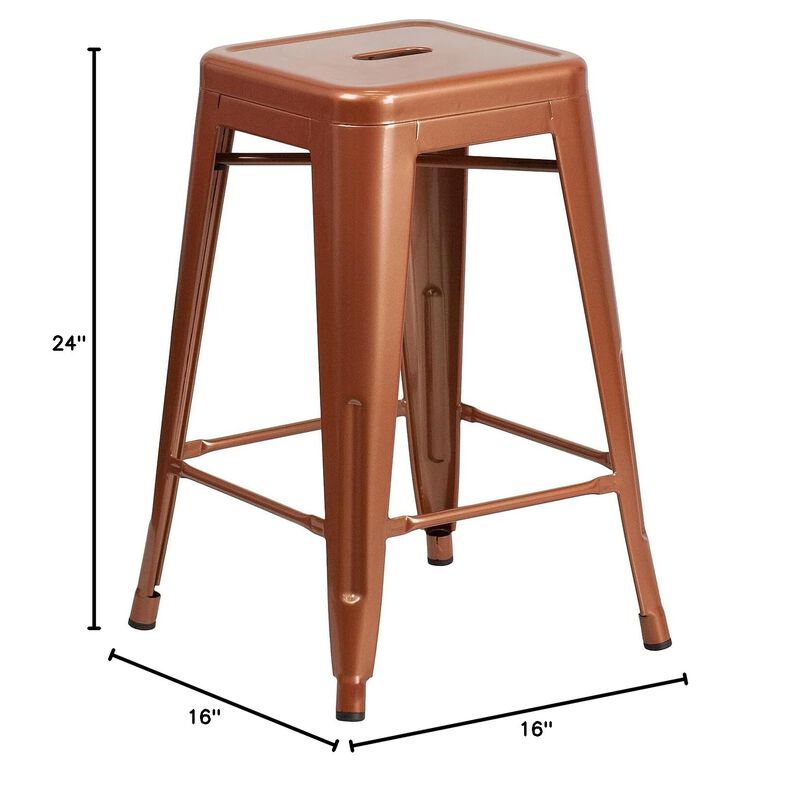 Flash Furniture Kai Commercial Grade 24" High Backless Copper Indoor-Outdoor Counter Height Stool