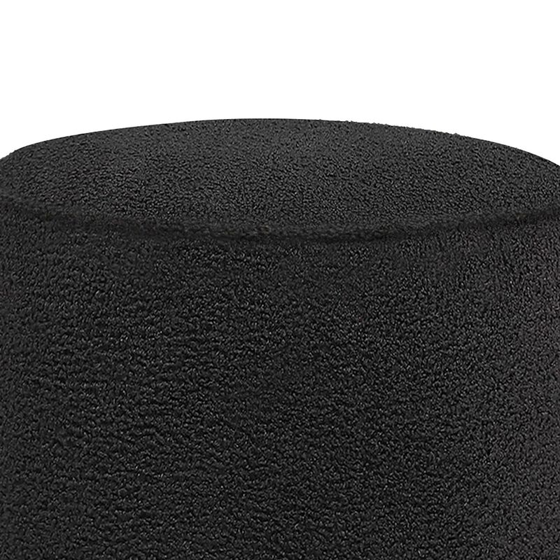 Zia 19 Inch Ottoman, Black Faux Sheepskin Upholstery, Round Platform Base - Benzara