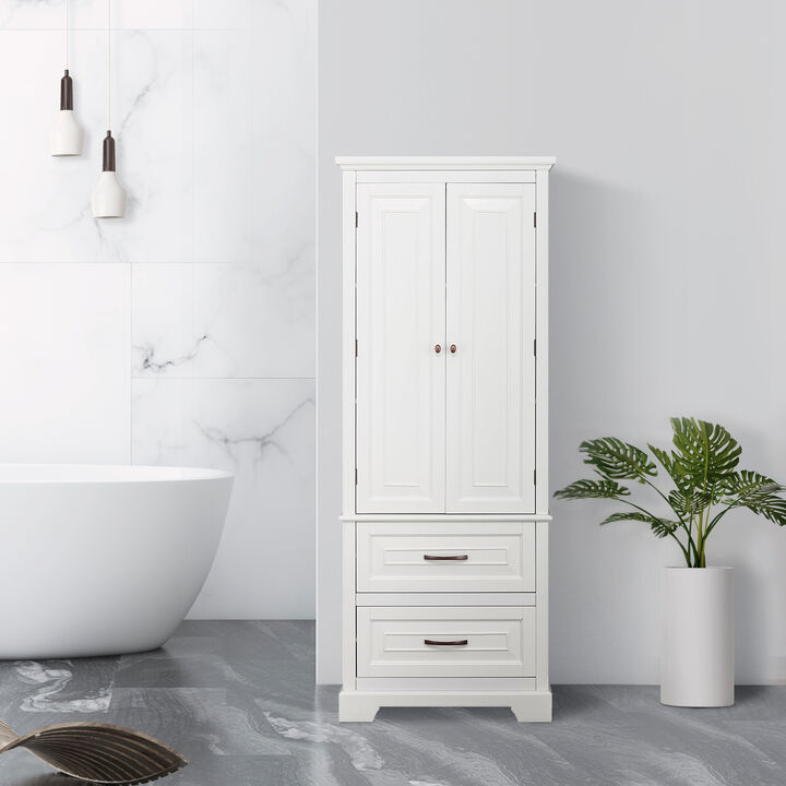Teamson Home St James Linen Tower with 2 Doors and 2 drawers with White Finish
