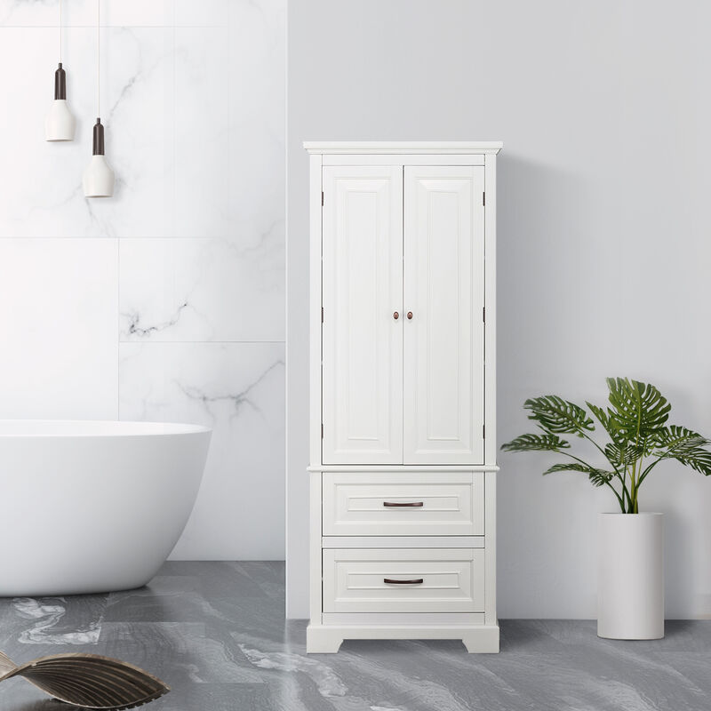 Teamson Home St James Linen Tower with 2 Doors and 2 drawers with White Finish