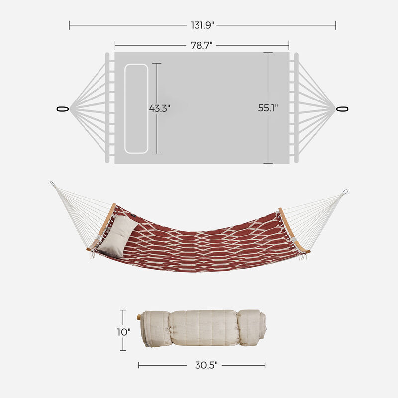 Comfortable Quilted Hammock with Curved Bamboo Spreaders & Pillow - Portable Design