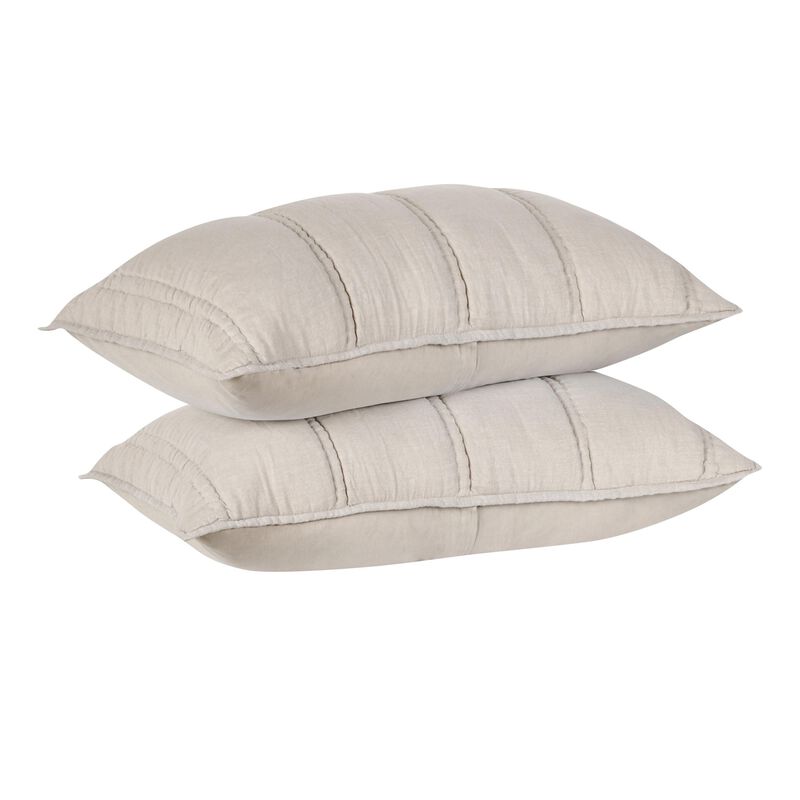 Rawi Lumbar King Pillow Sham, 20x36 Beige Channel Stitch Ramie Cotton - Benzara