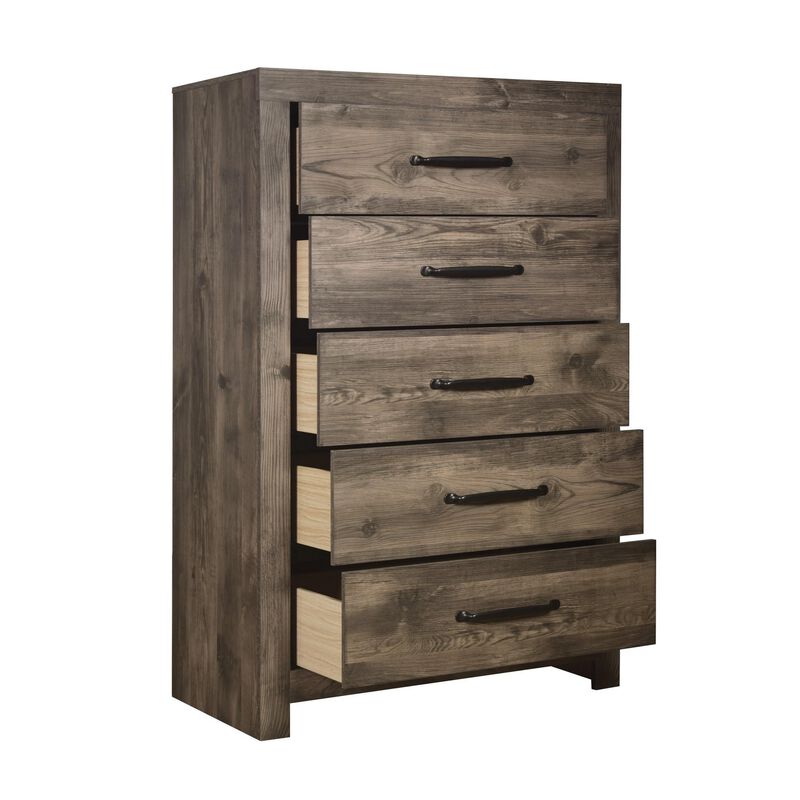 Benjara Ent 49 Inch Tall Dresser Chest, 5 Drawers with Black Handles, Greige Brown, Gray Beige