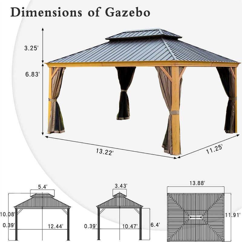 Outdoor Hardtop Gazebo with Curtains & Netting