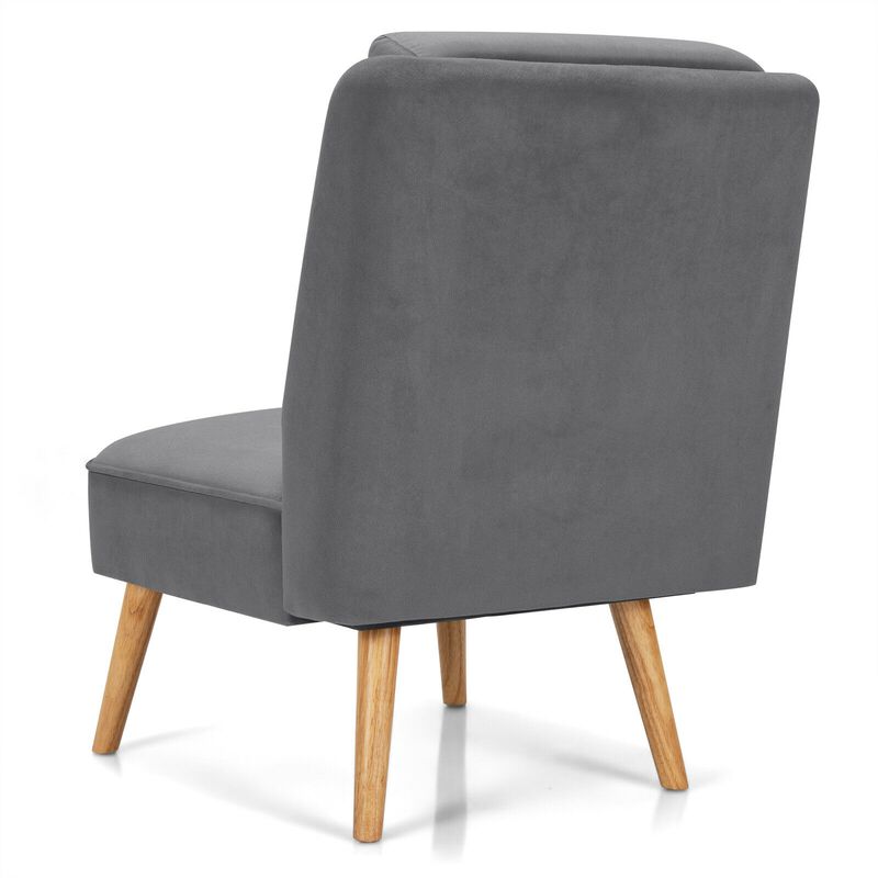 Velvet Accent Armless Side Chair with Rubber Wood Legs for Bedroom