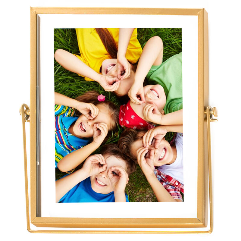 Modern Metal Floating Tabletop Photo Picture Frame with Glass Cover and Easel Stand, Gold 4" x 6"