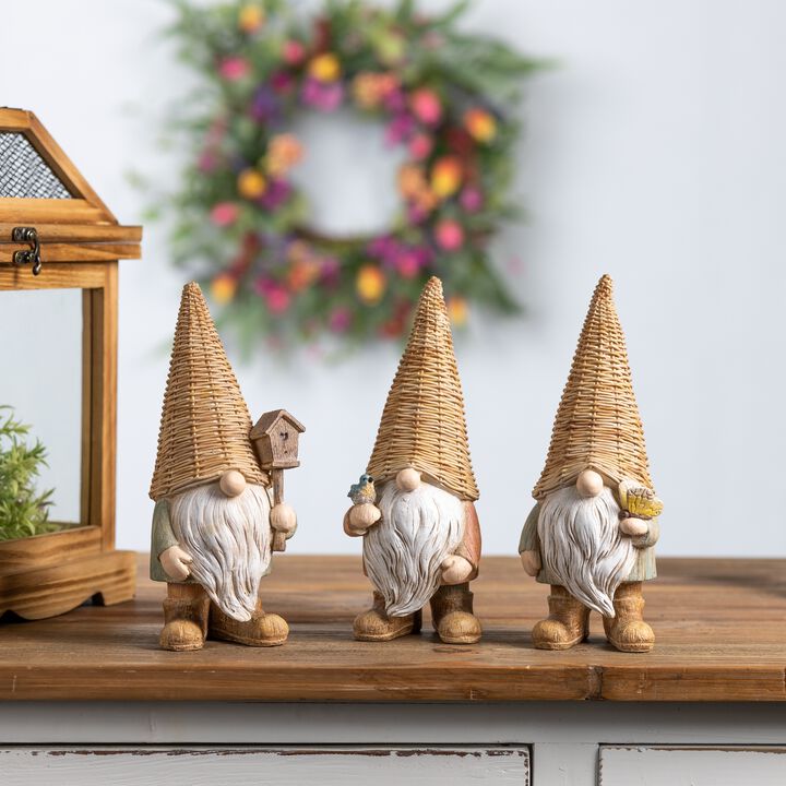 Wicker Gnome Figurine for Garden Décor, Outdoor Decorations, and Rustic Home Styling (Set of 3)