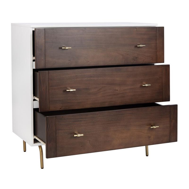 Safavieh Genevieve 3 Drawer Dresser, White/Walnut