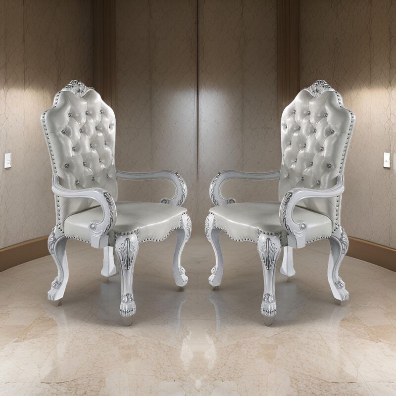 Ally 26 Inch Dining Armchair Set of 2, Curved Top, Faux Leather, White - Benzara