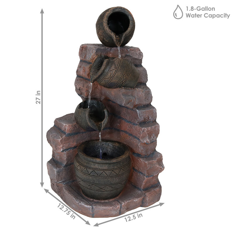 Sunnydaze Crumbling Bricks/Pots Solar Water Fountain with Battery - 27 in