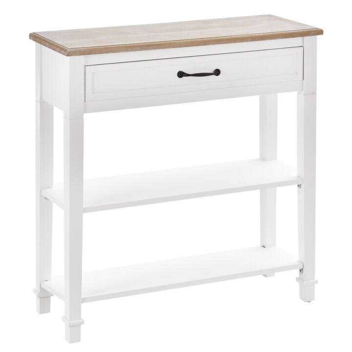 HOMCOM Modern Style Sofa Console Entry Hallway Table with Drawer and Shelves, Sturdy Build, and Large Storage, White
