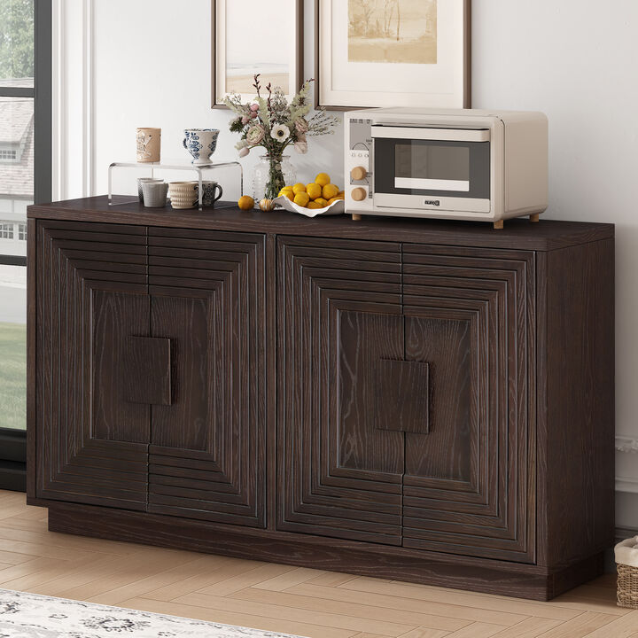 Clihome Buffet Cabinet with Storage, 4-Door Vintage Fluted Sideboard Cabinet with Adjustable Shelves for Dining Room, Kitchen, and Living Room  (Espresso)