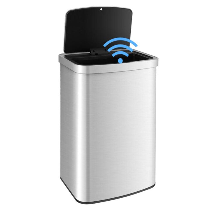 Hivvago 13 Gallons Automatic Garbage Can with Rectangular Infrared Motion Sensor-Sliver
