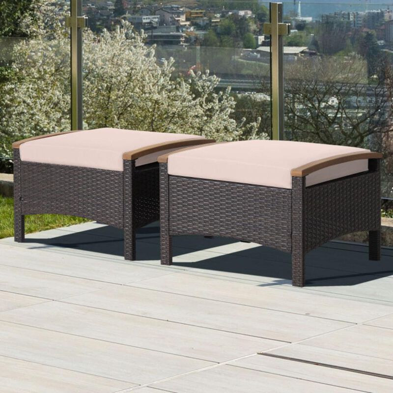 Hivvago Set of 2 Wicker Patio Ottoman Fade-Resistant Foot Rest with Cushion