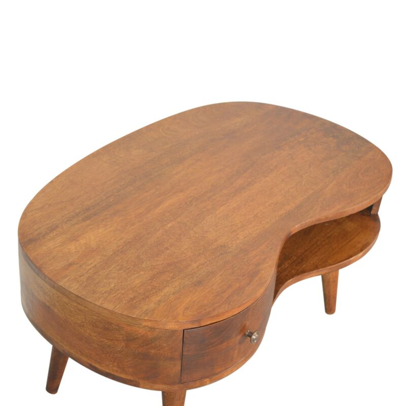 Solid Wood 1 Drawer Chestnut Wave Coffee Table