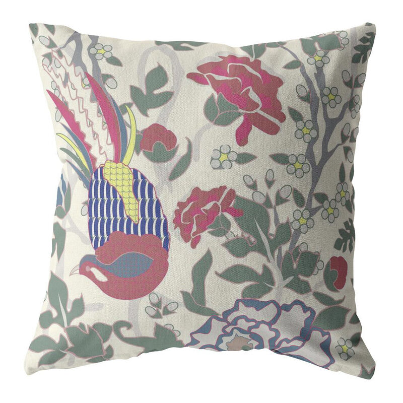 Hivvago 18"Pink Sage Peacock Zippered Suede Throw Pillow