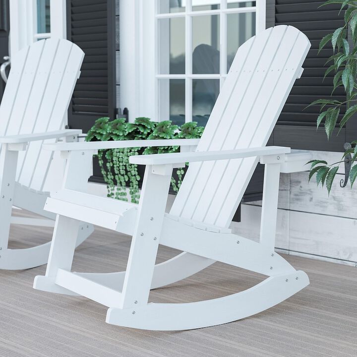 Flash Furniture Savannah Poly Resin Wood Adirondack Rocking Chair - All Weather White Polystyrene - Stainless Steel Hardware
