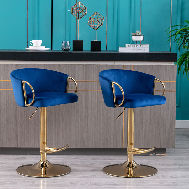 Set Of 2 Bar Stools, With Chrome Footrest And Base Swivel Height Adjustable Mechanical Lifting